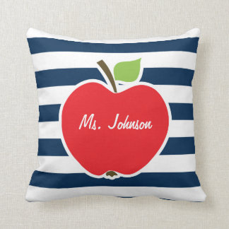 Dark Midnight Blue Horizontal Stripes; Apple Cushion