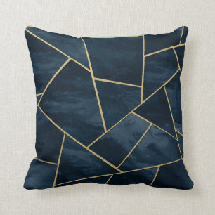 Dark Midnight Navy Blue Gold Geometric Glam #1 Cushion