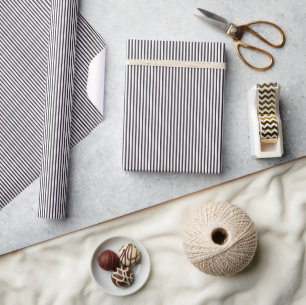 Dark Midnight Plum Thin Striped Wrapping Paper