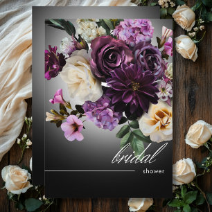 Dark Midnight Purple Floral Romance Bridal Shower Invitation