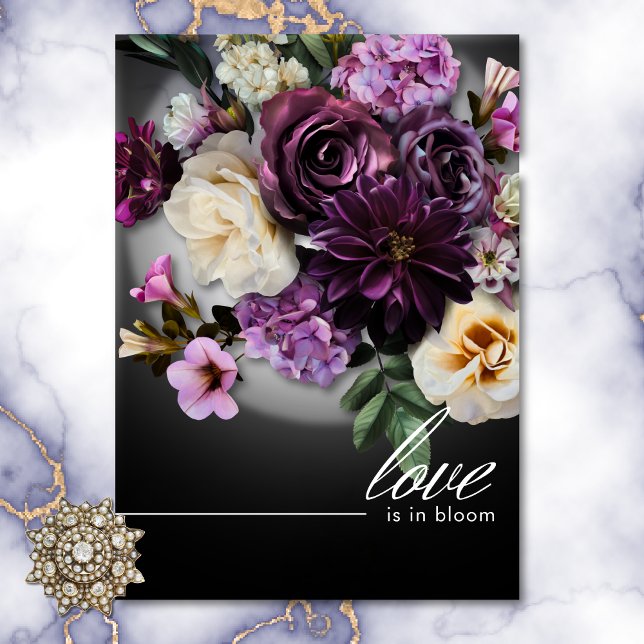 Dark Midnight Purple Floral Romance Bridal Shower Invitation (Dark Midnight Purple Floral Romance Bridal Shower Invitation)