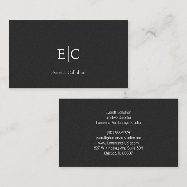 Dark minimal dark grey noise white text monogram business card (Front/Back)