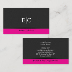 Dark minimal grey noise hot pink accent monogram business card