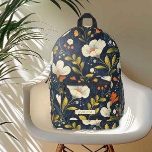 Dark Minimalist Floral Printed Backpack