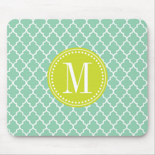 Dark Mint Moroccan Tiles Lattice Personalised Mouse Pad