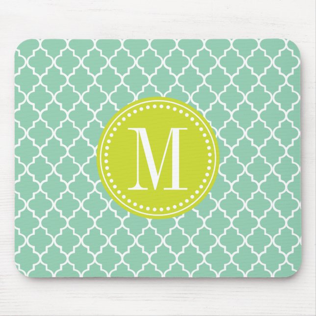 Dark Mint Moroccan Tiles Lattice Personalised Mouse Pad (Front)