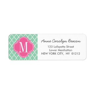 Dark Mint Moroccan Tiles Lattice Personalised Return Address Label