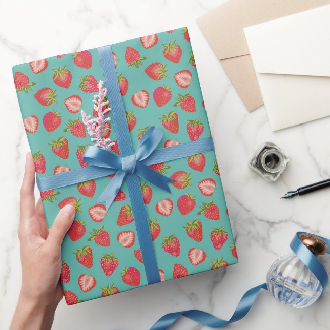 Dark Mint Strawberry Wrapping Paper / Gift Wrap (Gifting)
