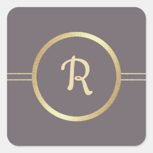 Dark Mocha Gold Custom Monogram Wedding Square Sticker