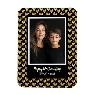 Dark Mode Faux Golden Foil Hearts Mother's Day Magnet