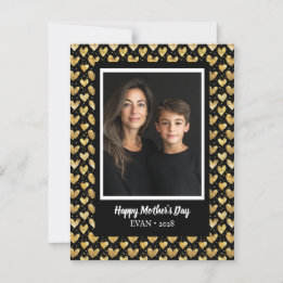 Dark Mode Faux Golden Foil Hearts Mother's Day Postcard