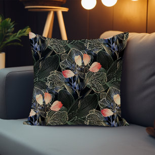 Dark Modern Elegant Boho Floral Black Cushion