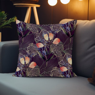 Dark Modern Elegant Boho Floral Dark Purple Cushion