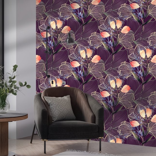 Dark Modern Elegant Boho Floral Dark Purple Wallpaper (Creator Uploaded)