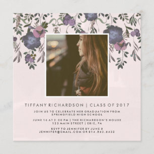 Dark Modern Floral   Photo Graduation Party Invitation