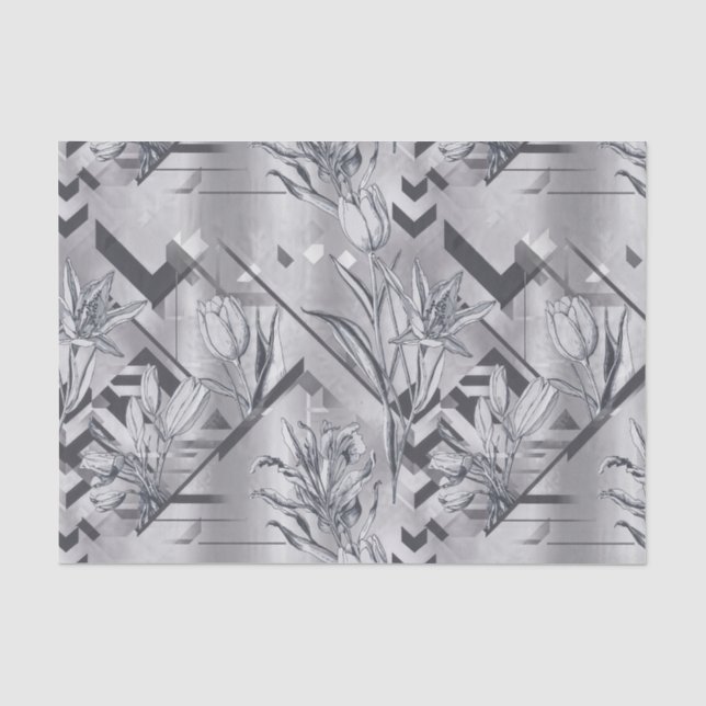 Dark Modern Geometric Tulip Line Art Pattern (2) Tissue Paper (Front)