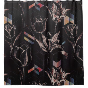 Dark Modern Geometric Tulip Line Art Pattern Shower Curtain