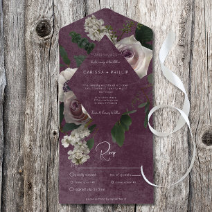 Dark Modern Pink & White Floral Wine Dinner All In One Invitation