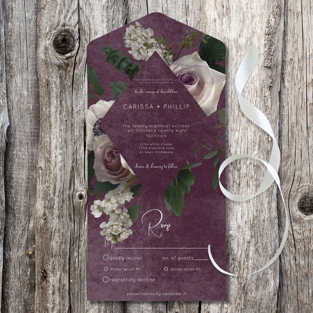 Dark Modern Pink & White Floral Wine Dinner All In One Invitation (Creator Uploaded)
