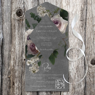 Dark Modern Pink & White Moody Floral QR Code All In One Invitation