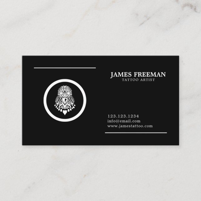 Dark Modern Tattooist Logo Black Tattoo Artist Business Card (Front)