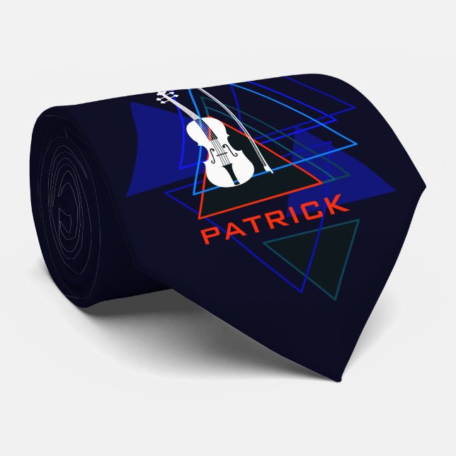 Dark & Modern violin geometric blue red triangles Tie (Rolled)