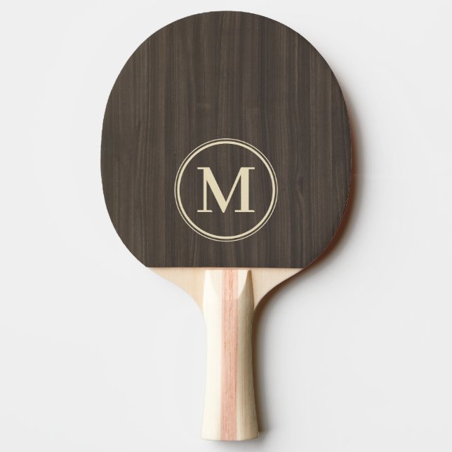 Dark Modern Wood Monogram Ping Pong Paddle (Back)
