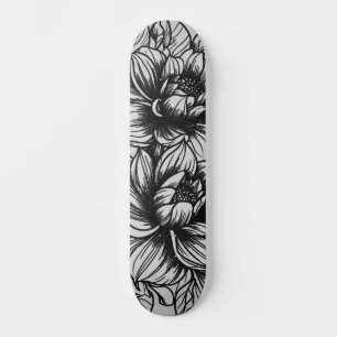 Dark Monochromatic Street Art Inspired Floral Deck Skateboard