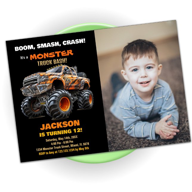 Dark Monster Truck Birthday Invitations photo (Dark Monster Truck Birthday Invitations photo)