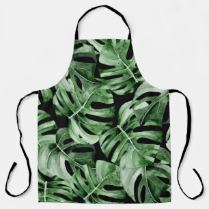 Dark Monstera: Tropical Watercolor Print. Apron