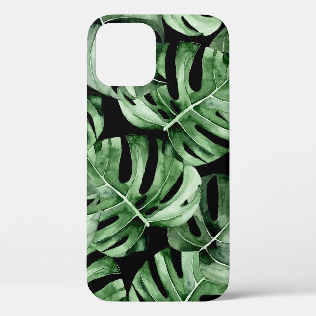 Dark Monstera: Tropical Watercolor Print. Case-Mate iPhone Case (Back)