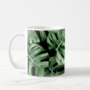 Dark Monstera: Tropical Watercolor Print. Coffee Mug