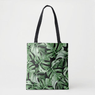 Dark Monstera: Tropical Watercolor Print. Tote Bag