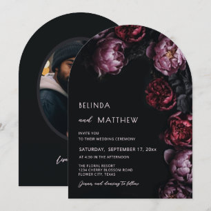Dark Moody 3D Flowers Casual Wedding Invitation