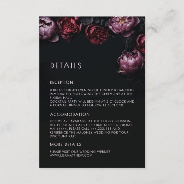 Dark Moody 3D Flowers Enclosure Card (Front)
