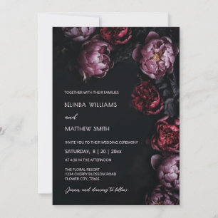Dark Moody 3D Flowers Wedding Invitation
