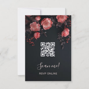 Dark Moody 3D Roses Wedding Scan Me RSVP Card