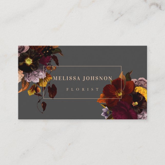 Dark Moody Autumn Floral Bouquet Business Card (Front)