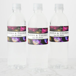 Dark Moody Autumn Floral Wedding  Water Bottle Label