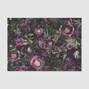 Dark Moody Berry Plum Sparkle Floral Modern Tissue Paper
