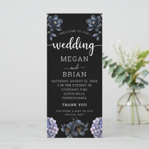 Dark Moody Black Floral Classic Typography Wedding Program