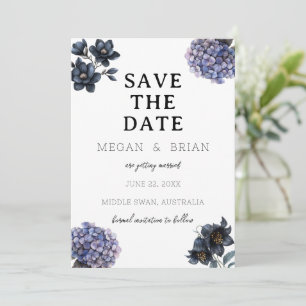 Dark Moody Black Floral Classic Typography Wedding Save The Date