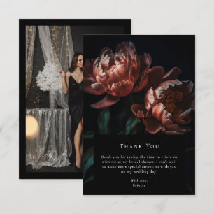 Dark Moody Black Gothic Floral Bridal Shower Photo Thank You Card