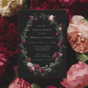 Dark Moody Black Gothic Red Roses Bridal Shower Invitation