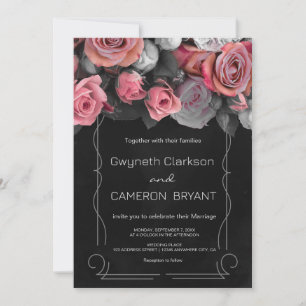 Dark Moody Black Pink Florals Invitation
