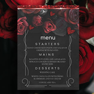 Dark Moody Black Red Florals Menu Invitation
