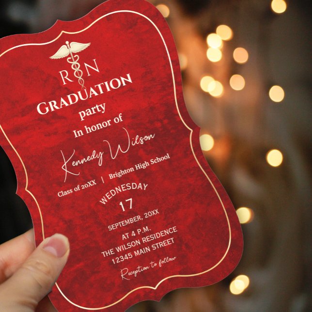 Dark Moody Black Red with scratches Graduation Invitation (Dark Moody Black Red with scratches #MedicalGraduationInvitation#royalred )
