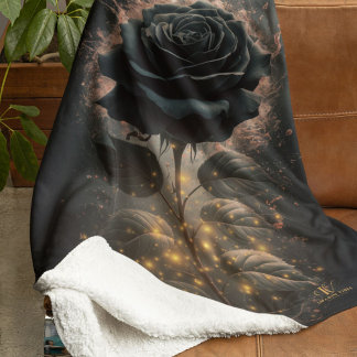  Dark Moody Black Rose Sherpa Blanket