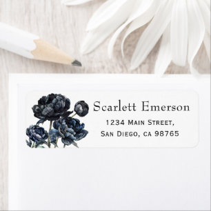 Dark Moody Blue Floral Bridal Shower Address Return Address Label