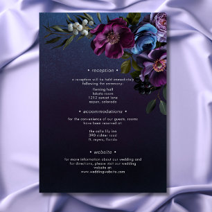 Dark Moody Blue Lavender Floral Modern Wedding Enclosure Card
